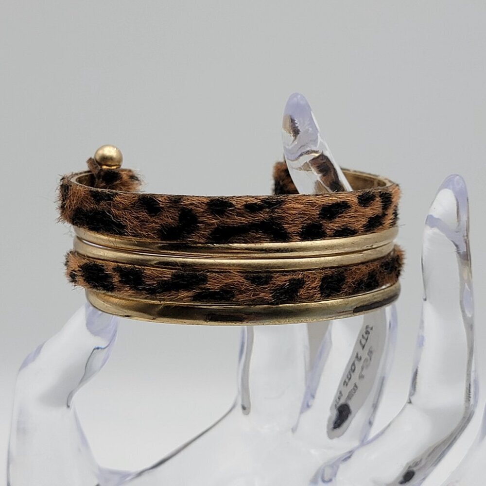 Tell Your Tale Gold Tone Faux Fur Animal Print Cuff Bracelet 6 Inch Bohemian New